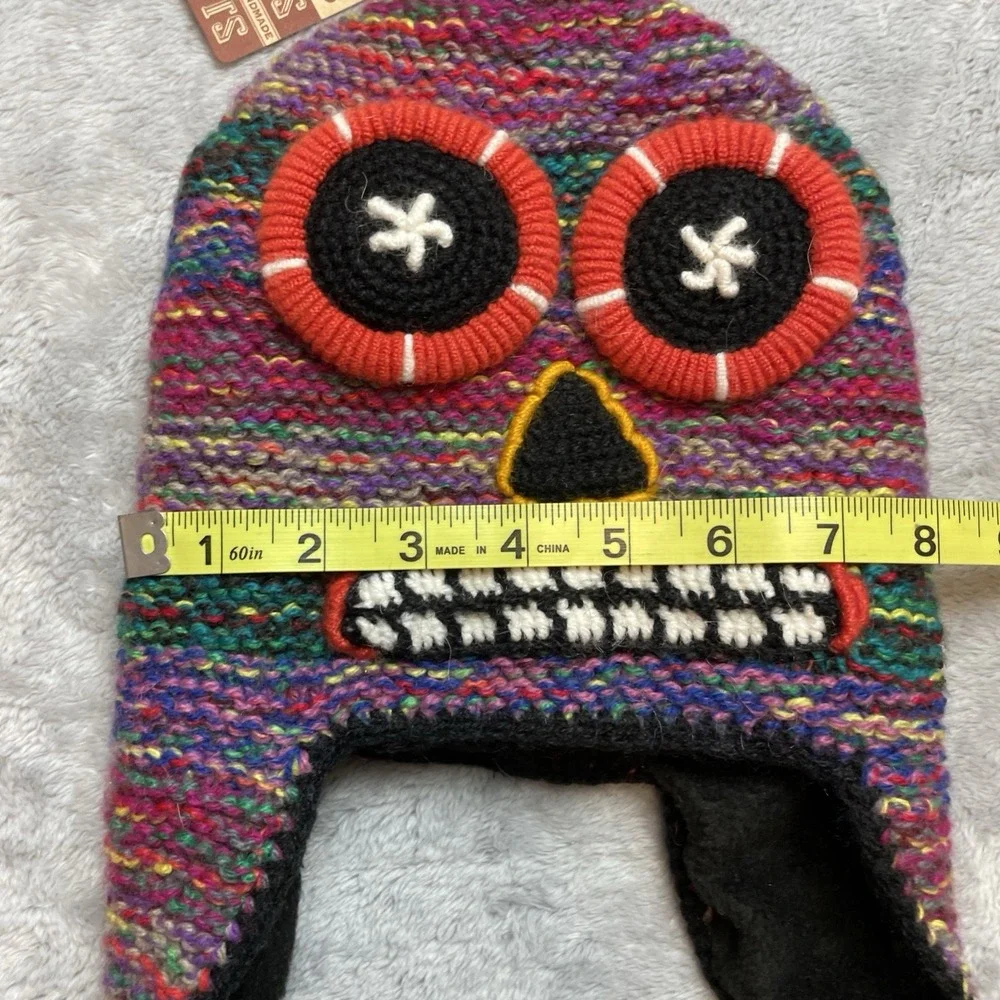Andes Gifts Youth Size Day of the Dead Beanie Earflap Hat Alpaca Blend Peru‎ NWT